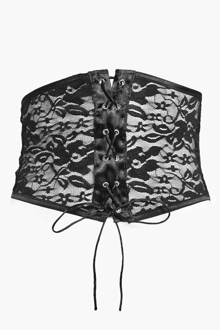Boohoo Scarlett All Over Lace Corset Belt Black