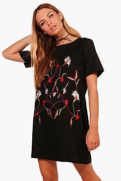 Boohoo Olivia Embroidered Shift Dress