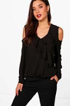 Boohoo Kate Cold Shoulder Frill Blouse