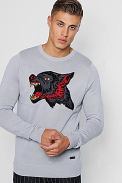Boohoo Wolf Jacquard Knitted Jumper