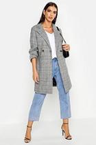 Boohoo Double Breasted Checked Wool Look Coat