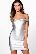Boohoo Gia Metallic Off Shoulder Bodycon Dress