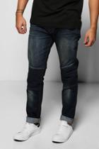 Boohoo Slim Fit Biker Jean With Sandblasting Indigo