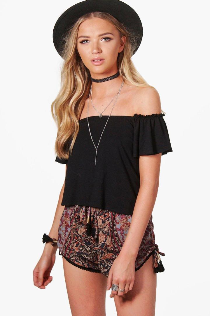 Boohoo Zena Paisley Print Tassle Trim Runner Shorts Multi