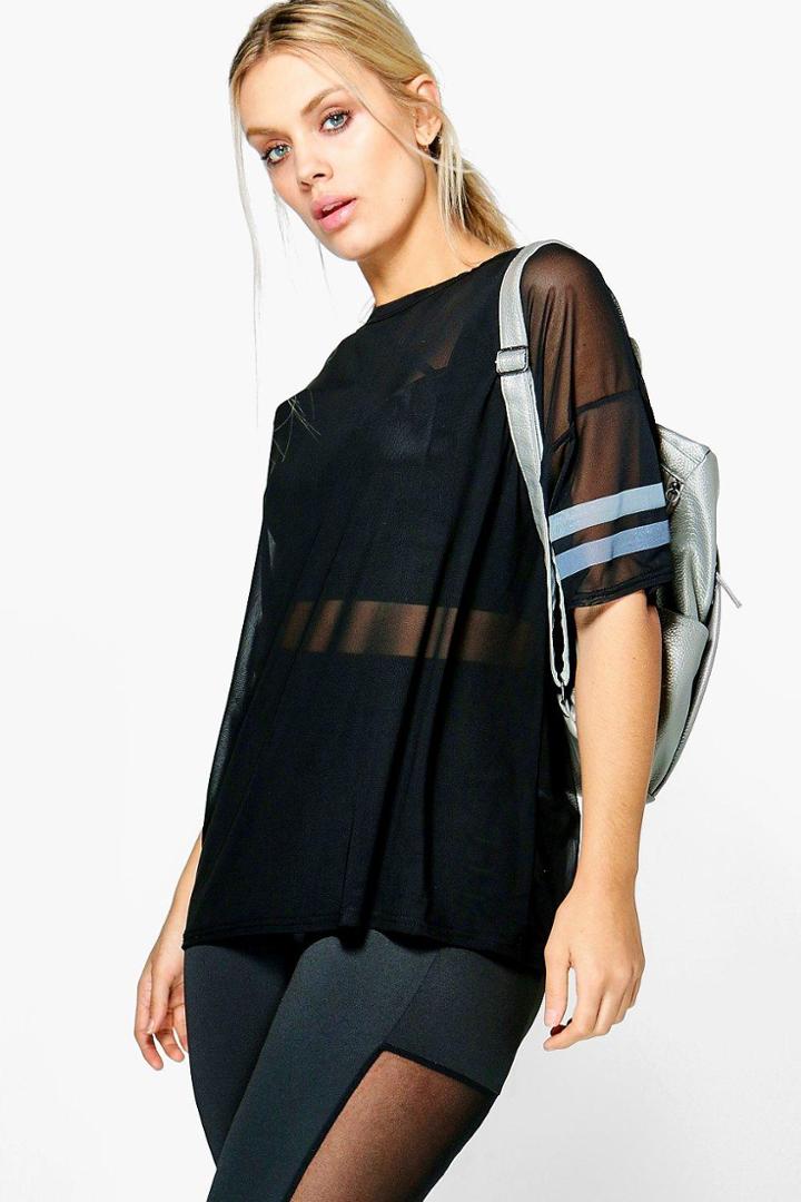 Boohoo Plus Maria Mesh Sports Tee Black