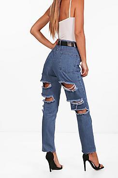 Boohoo Petite Bethany Ripped Back Mom Jeans