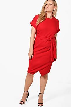 Boohoo Plus Esther Asymmetric Tie Waist Wrap Dress