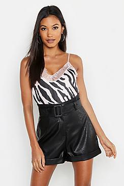 Boohoo Satin Lace Trim Pink Zebra Cami