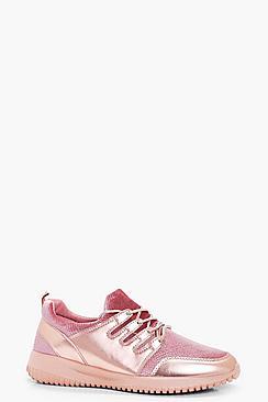 Boohoo Molly Croc Velvet Glitter Lace Trainer