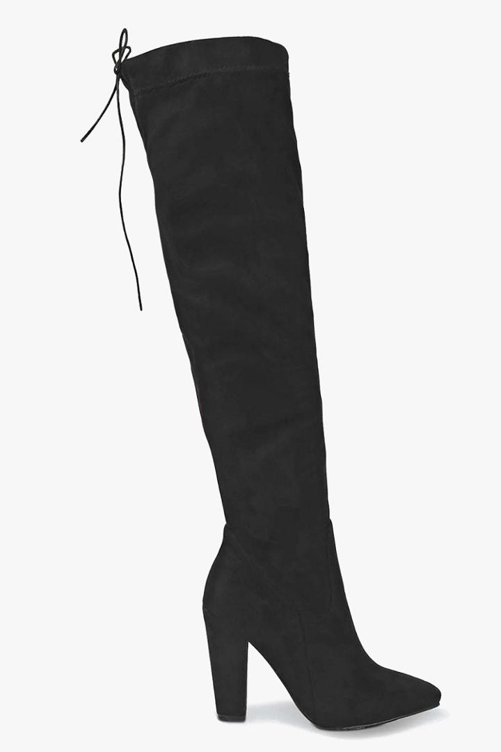 Boohoo Ella Over The Knee Pointed Block Heel Boot Black