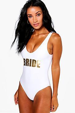 Boohoo Morocco Bride Slogan Swimsuit
