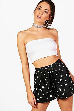 Boohoo Zoe Star Print Tie Belt Shorts