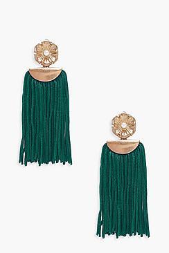 Boohoo Lily Floral Detail Tassel Earrings