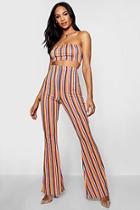 Boohoo Shelly Rainbow Bandeau & Flare Co-ord Set