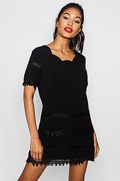 Boohoo Jodie Lace Insert Cap Sleeve Shift Dress