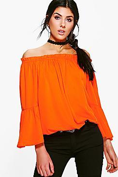 Boohoo Nadia Woven Off The Shoulder Ruffle Top
