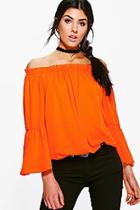Boohoo Nadia Woven Off The Shoulder Ruffle Top