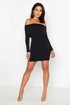 Boohoo Ribbed Folded Off The Shoulder Bodycon Dress