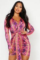 Boohoo Snake Print Slinky Drape Detail Bodycon Dress