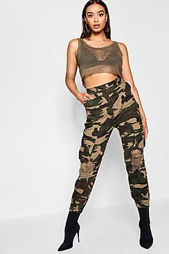 Boohoo Camo Distressed Utility Trousers