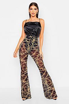 Boohoo Chain Print Mesh Flared Trousers