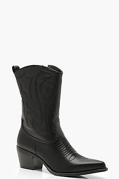 Boohoo Block Heel Western Boots