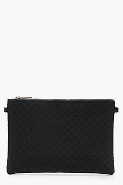 Boohoo Polka Dot Mesh Ziptop Clutch