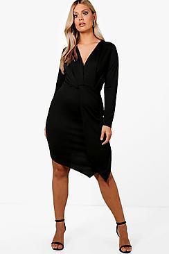 Boohoo Plus Jess Plunge Knot Detail Dress