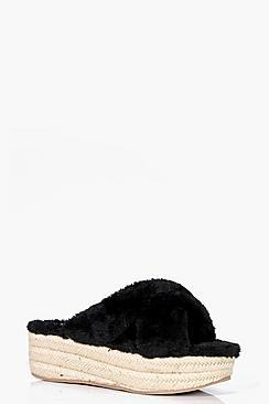 Boohoo Rachel Cross Strap Sheerling Espadrille Slider