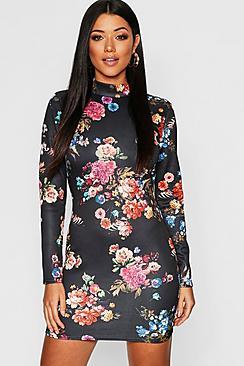 Boohoo Floral Print Bodycon Mini Dress