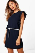 Boohoo Tanya Frill Detail Belted Tailored Dress