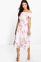 Boohoo Abigail Floral Oversized Bardot Midi Skater Dress Multi