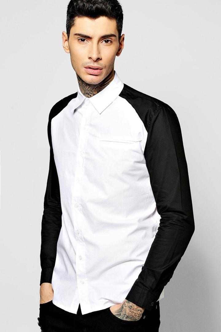 Boohoo Cut & Sew Spliced Shirt White