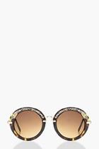 Boohoo Mia Tortoiseshell Diamante Round Sunglasses