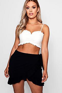Boohoo Plus Alice Crepe Ruffle Wrap Mini Skirt