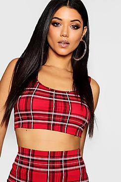 Boohoo Tartan Square Neck Crop Top