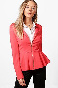 Boohoo Harriet Lined Zip Up Peplum Blazer