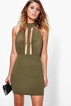 Boohoo Maya Choker Strappy Front Bodycon Dress