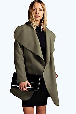 Boohoo Abigail Belted Waterfall Coat