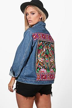 Boohoo Plus Sally Embroidered Denim Jacket