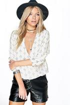 Boohoo Grainee Mixed Print Woven Wrap Front Blouse
