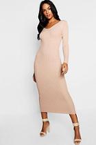 Boohoo Tall V Neck Rib Knit Midaxi Dress