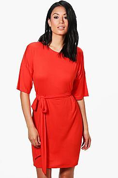 Boohoo Becky Tie Waist Shift Dress