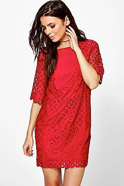Boohoo Talia Lace Short Sleeve Shift Dress