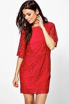 Boohoo Talia Lace Short Sleeve Shift Dress