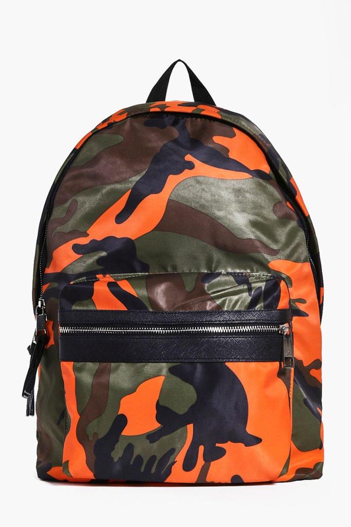 Boohoo Coloured Camo Backpack Orange