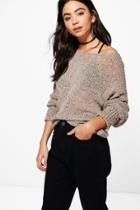 Boohoo Connie Popcorn Knit Jumper Stone