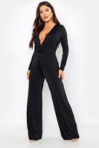 Boohoo Disco Slinky Wrap Plunge Jumpsuit