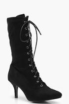 Boohoo Zoe Lace Up Pointed Kitten Heel Shoeboot