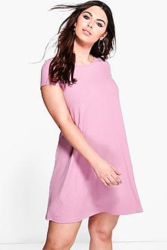 Boohoo Plus Scarlet Ribbed Swing Dress